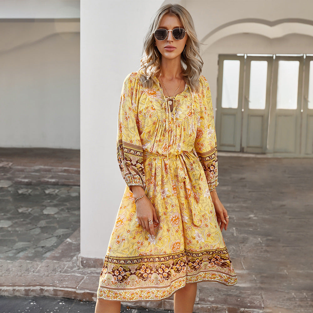 Robe imprimée style bohème pour les vacances, été, femme