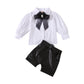 Children's Fall New Fashion Puff Sleeve White Shirt and Leather Pants Free Bow And Belt