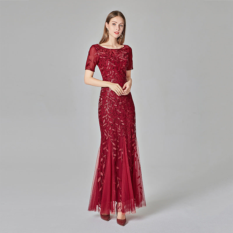 Large Size Evening Dress Trade Pearl Mesh Fishtail