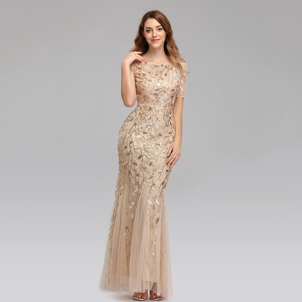 Large Size Evening Dress Trade Pearl Mesh Fishtail