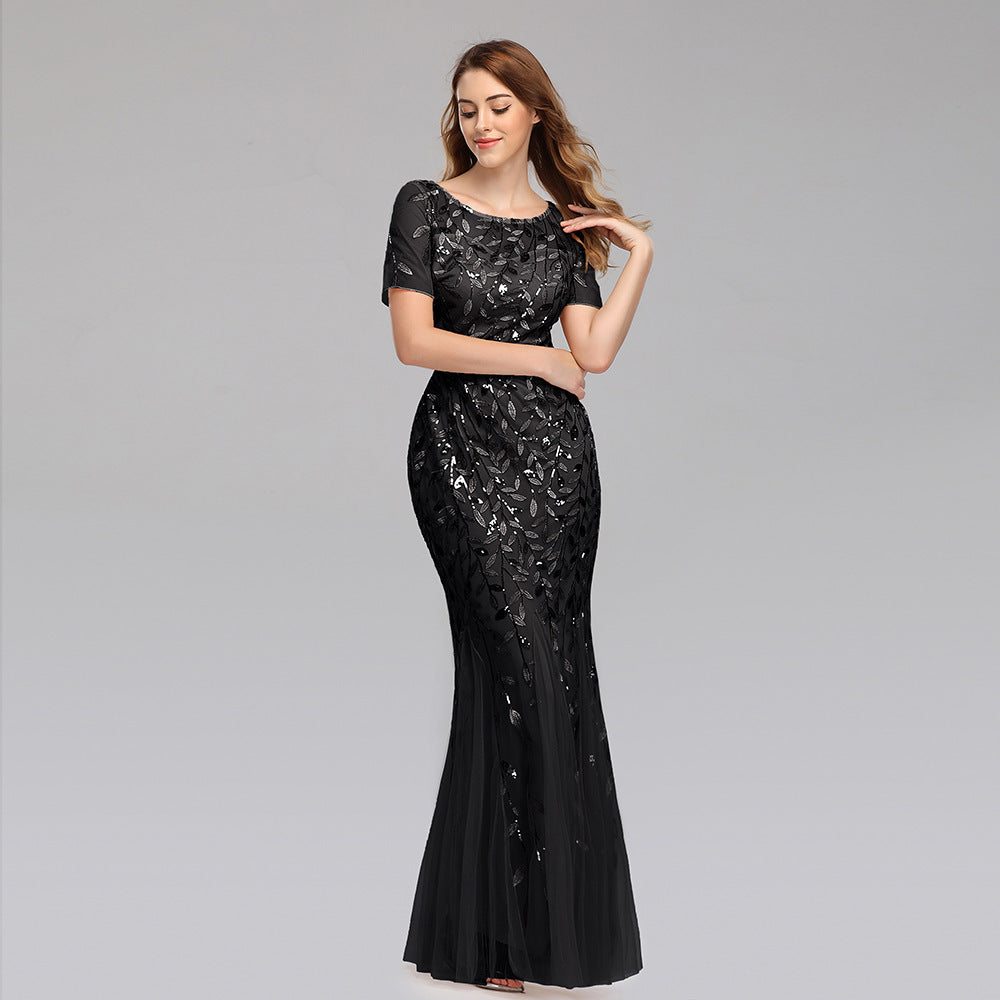 Large Size Evening Dress Trade Pearl Mesh Fishtail