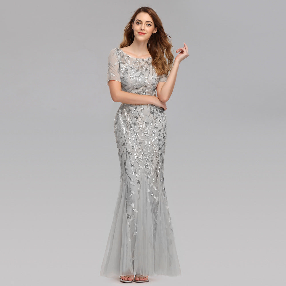 Large Size Evening Dress Trade Pearl Mesh Fishtail