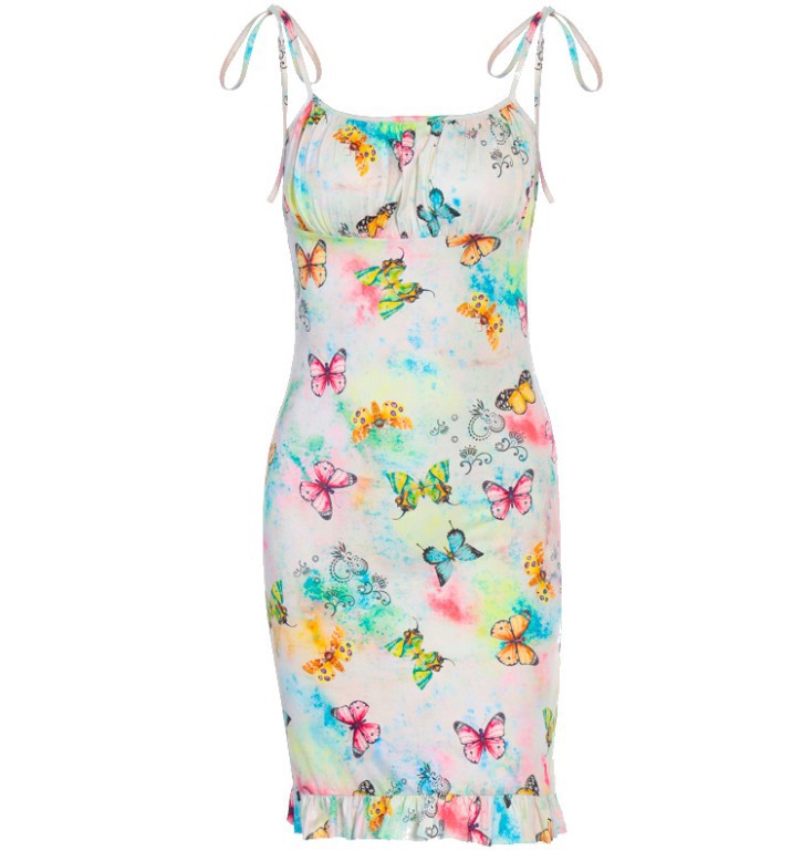 Butterfly Print Strapless Ttube Top English Halter Dress