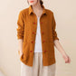Painting continued large size cotton and linen hand-buttoned long-sleeved shirt womens spring and autumn retro Chinese Zen loose shirt top