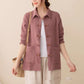 Painting continued large size cotton and linen hand-buttoned long-sleeved shirt womens spring and autumn retro Chinese Zen loose shirt top