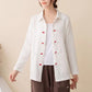 Painting continued large size cotton and linen hand-buttoned long-sleeved shirt womens spring and autumn retro Chinese Zen loose shirt top