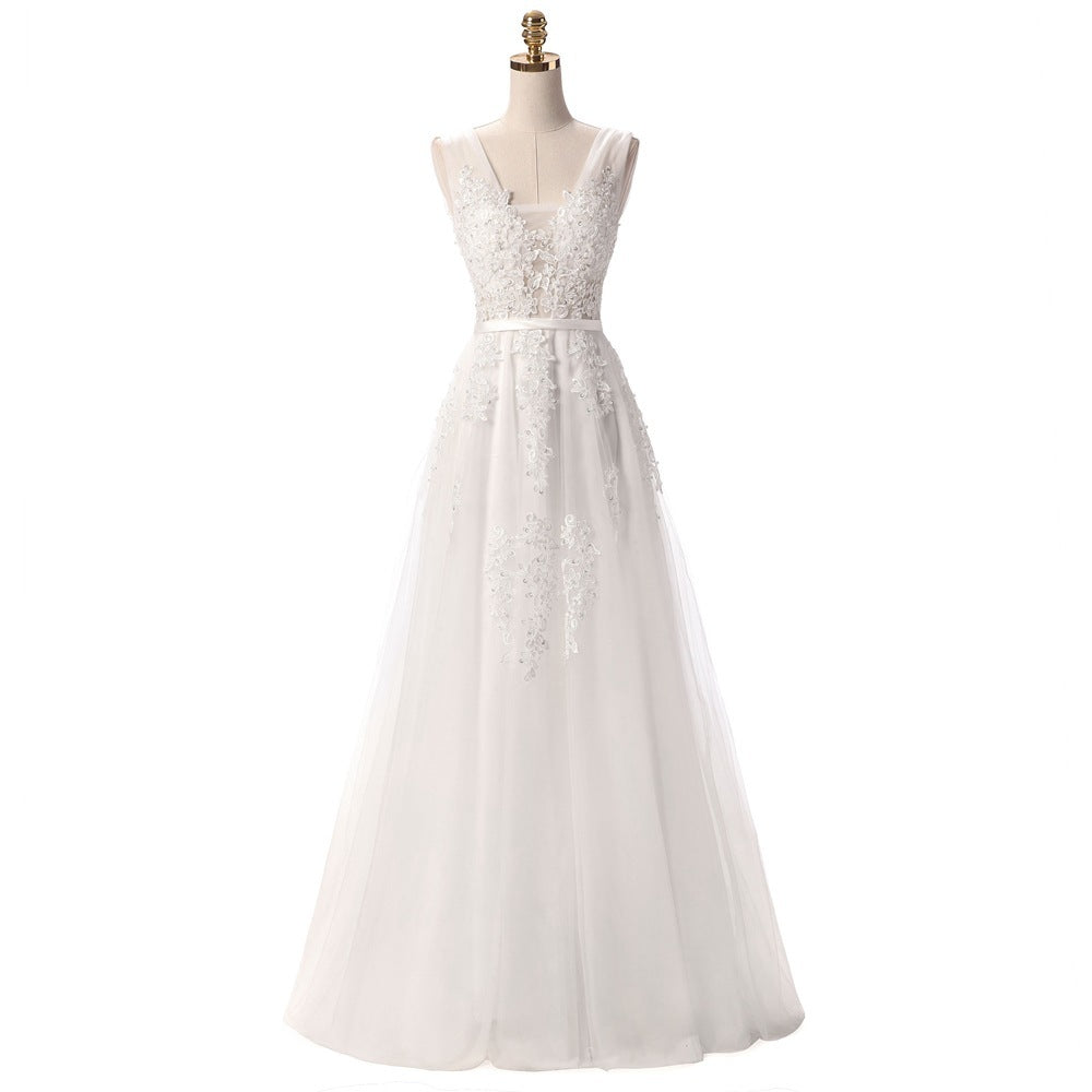 Robe De Soiree SSYFashion Backless Long Evening Dresses The Bride Elegant Banquet Green Lace V-neck Formal Party Gown