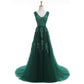 Robe de soirée longue dos nu sexy SSYFashion, robe de soirée élégante en dentelle verte à col en V pour la mariée