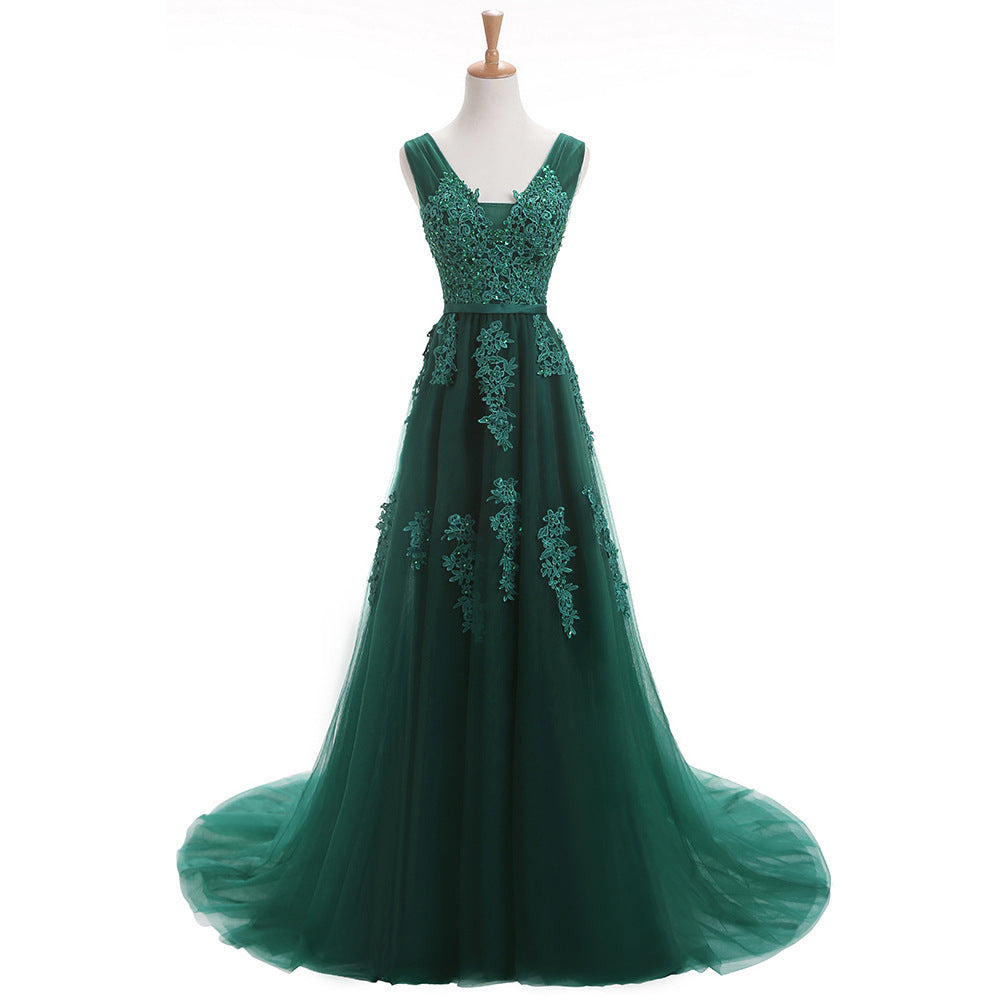 Robe de soirée longue dos nu sexy SSYFashion, robe de soirée élégante en dentelle verte à col en V pour la mariée