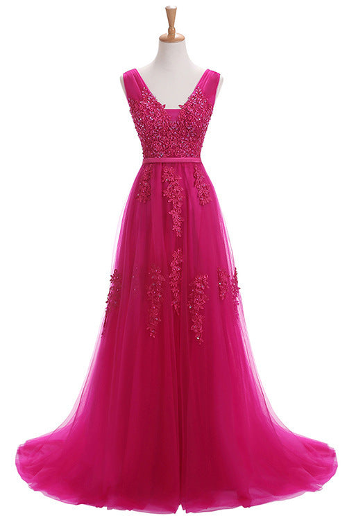 Robe de soirée longue dos nu sexy SSYFashion, robe de soirée élégante en dentelle verte à col en V pour la mariée