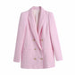 Lapel Long Sleeve Double Breasted Design Textured Casual Blazer
