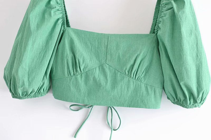 Square Neck Puff Sleeve Halter Strapless Top