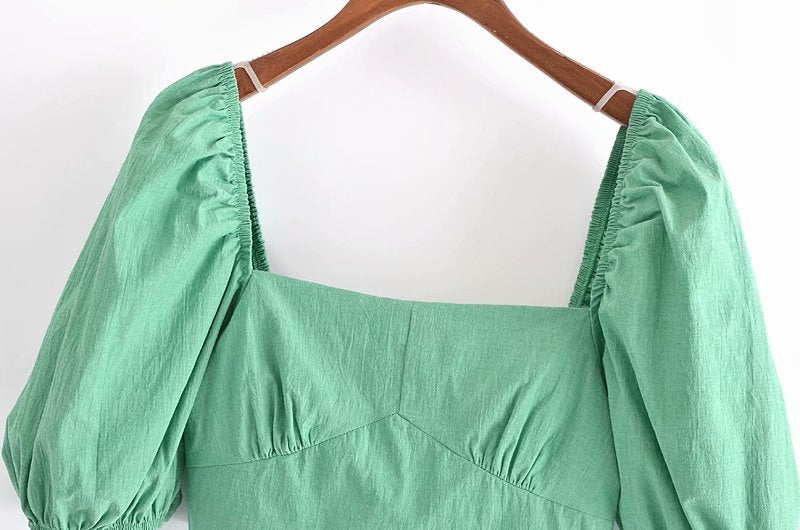 Square Neck Puff Sleeve Halter Strapless Top