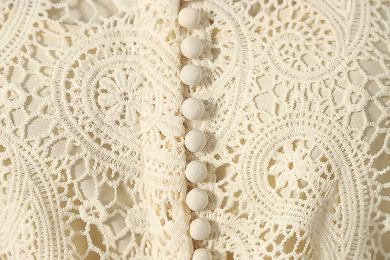 Beige Lace Embroidered Hollow Out Dress