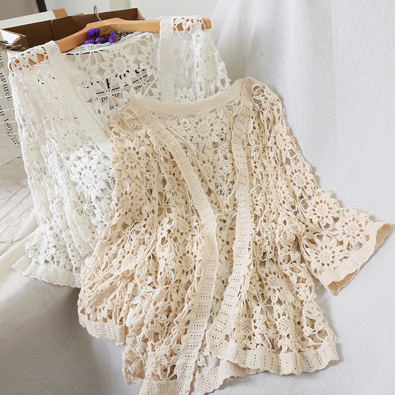 Summer Thin Cardigan Women'S Crochet Hollow Sweater Small Coat Vacation Sun Protection Shirt Short Shawl