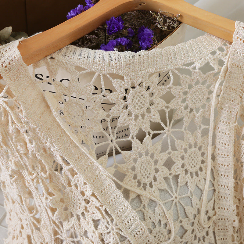Summer Thin Cardigan Women'S Crochet Hollow Sweater Small Coat Vacation Sun Protection Shirt Short Shawl