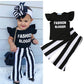 Men's And Women's Crew-Neck Sweatshirts With Printed And Sleeve Flyers, Striped Pants, Cotton-Padded Clothes For Babies