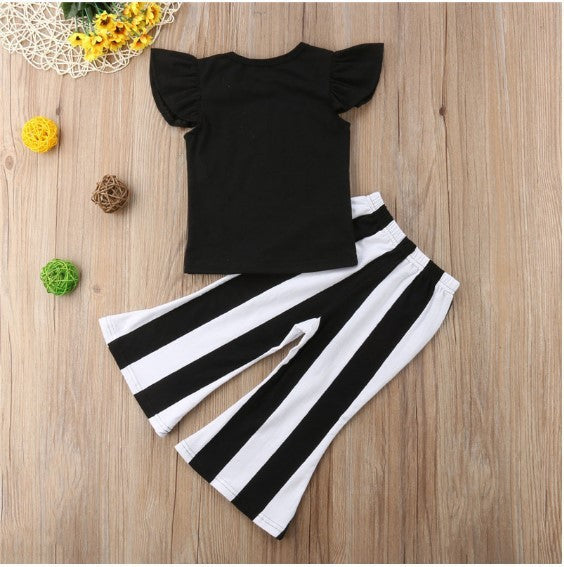 Men's And Women's Crew-Neck Sweatshirts With Printed And Sleeve Flyers, Striped Pants, Cotton-Padded Clothes For Babies
