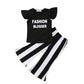 Men's And Women's Crew-Neck Sweatshirts With Printed And Sleeve Flyers, Striped Pants, Cotton-Padded Clothes For Babies