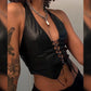 European And American Lace-up Deep V-neck Short Slim Camisole