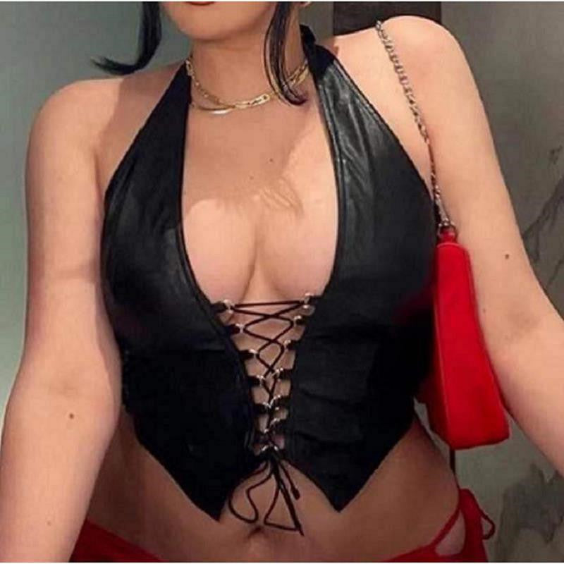 European And American Lace-up Deep V-neck Short Slim Camisole