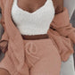 Ensemble pyjama décontracté et sexy pour femme, tenue d'hiver, doux et chaud, manches longues, nombril exposé, gilet et short