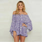 Combinaison courte sexy imprimée pour femme, décontractée et confortable, manches papillon, col bateau, tenue de plage, de fête, tendance