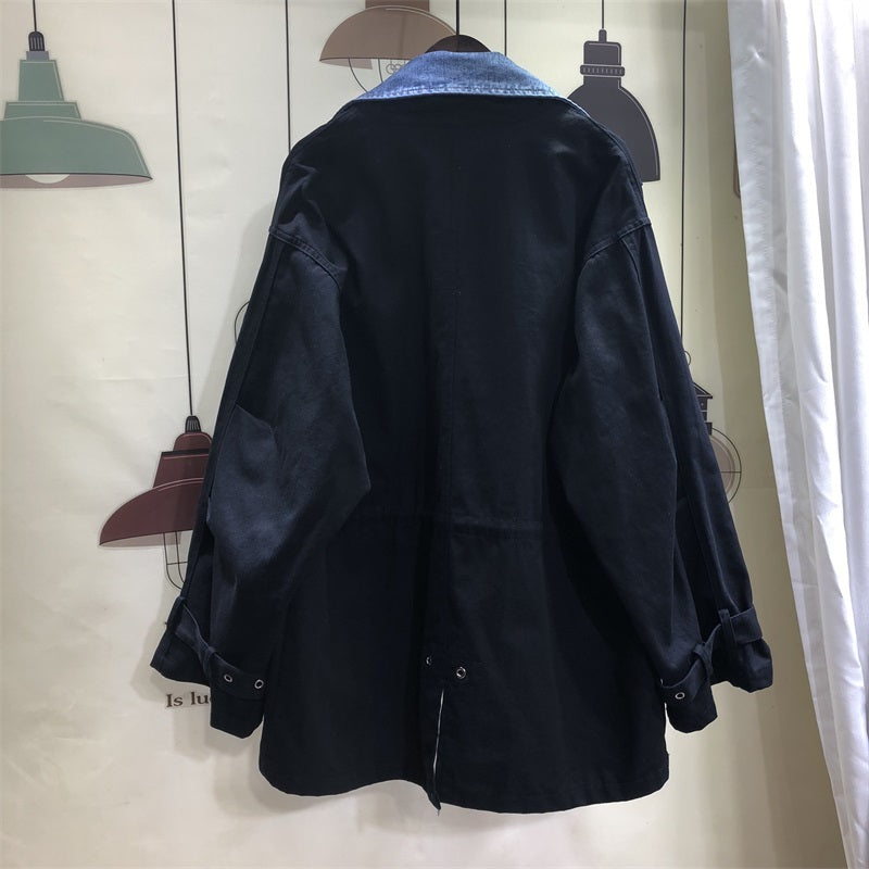 Stitching Denim Collar Casual All-Match Windbreaker