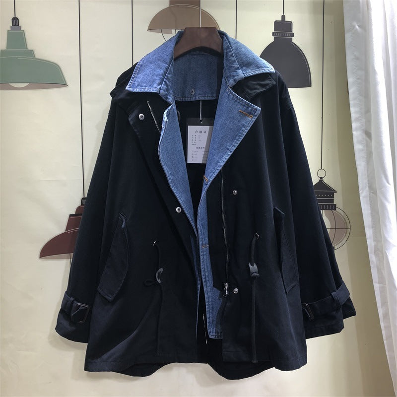 Stitching Denim Collar Casual All-Match Windbreaker