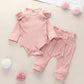 Two-piece Suit Of Solid Color Pit Strip Flying Sleeve Romper Crawling Suit Bow Trousers
