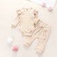 Two-piece Suit Of Solid Color Pit Strip Flying Sleeve Romper Crawling Suit Bow Trousers