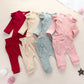 Two-piece Suit Of Solid Color Pit Strip Flying Sleeve Romper Crawling Suit Bow Trousers