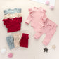 Two-piece Suit Of Solid Color Pit Strip Flying Sleeve Romper Crawling Suit Bow Trousers