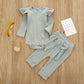 Two-piece Suit Of Solid Color Pit Strip Flying Sleeve Romper Crawling Suit Bow Trousers