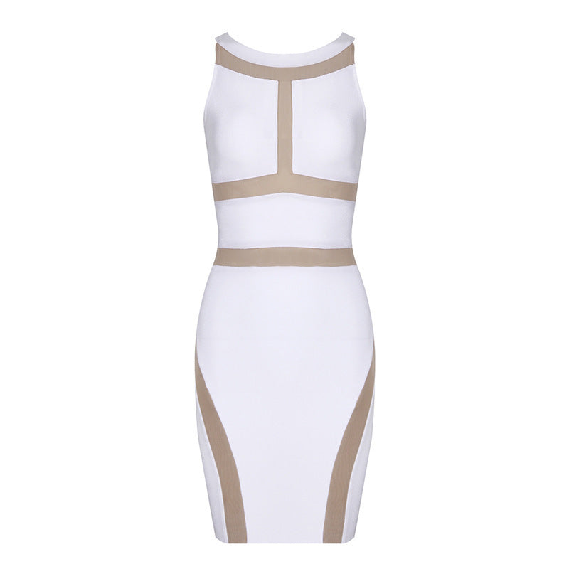 Robe bandage moulante en maille à épaules dénudées et coutures