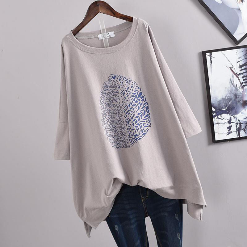 Printed Casual Split Mid-Length Short Sleeves