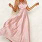 Deep V-neck Sleeveless Lace-up Backless High Waist Large Swing Satin Dress