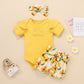 Girls Summer Cotton Flying Sleeve Short Sleeve Romper Floral Shorts Set Amazon Style Wholesale