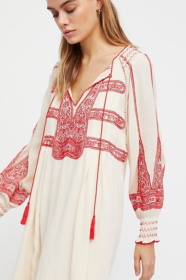 Miya Embroidered V-neck Fringed Fashion Dress