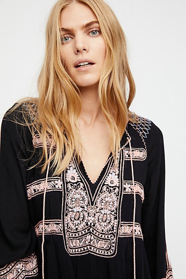 Miya Embroidered V-neck Fringed Fashion Dress