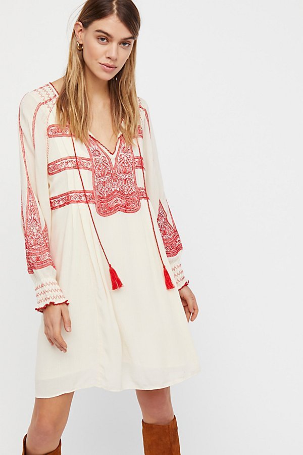 Miya Embroidered V-neck Fringed Fashion Dress