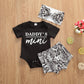 Letter Printed Romper Snakeskin Printed Shorts Headdress Three-Piece Set New Children'S Set