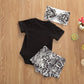 Letter Printed Romper Snakeskin Printed Shorts Headdress Three-Piece Set New Children'S Set