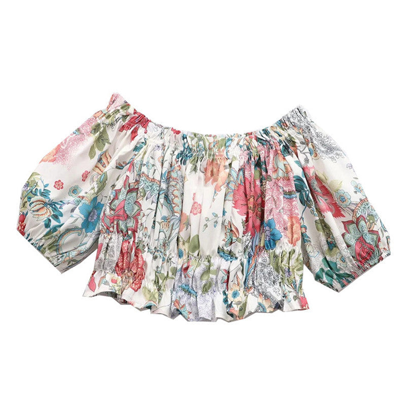 Fashion One Shoulder Design Fashion Print Chiffon Shirt