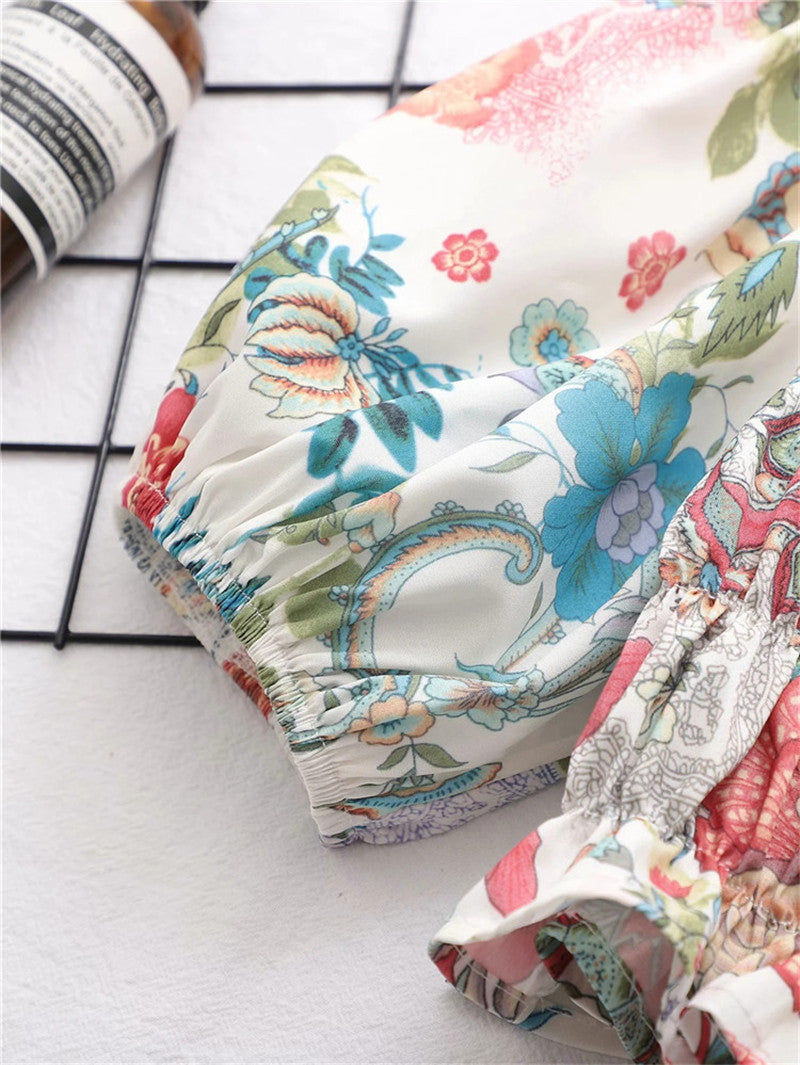 Fashion One Shoulder Design Fashion Print Chiffon Shirt