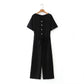 Women Summer Short Sleeve Black Jumpsuit Woman High Waist Lace Up Jumpsuit Romper Casual Overall Femme Wide Leg Pants