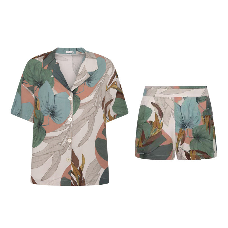 Ladies V-neck Casual Short Sleeve Shorts Set