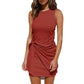 Women Fashion Sleeveless Ruched Drawstring Summer Casual Office Outfits Ladies Bodycon Wrap