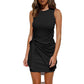 Women Fashion Sleeveless Ruched Drawstring Summer Casual Office Outfits Ladies Bodycon Wrap