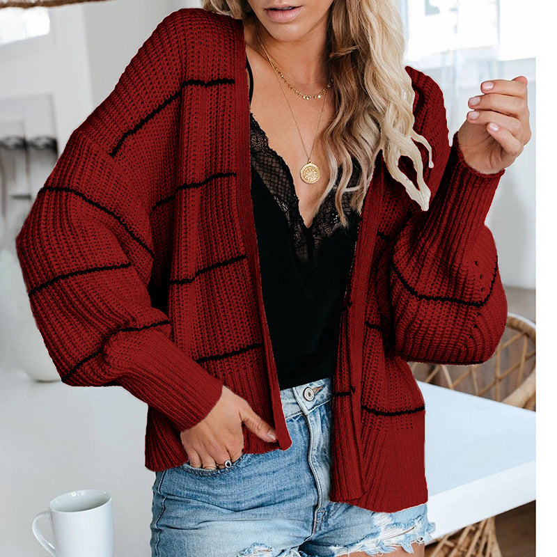 Striped Cardigan Loose Short Ladies Sweater